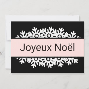 Black, Rose Quartz and White Snowflakes  Holiday Card