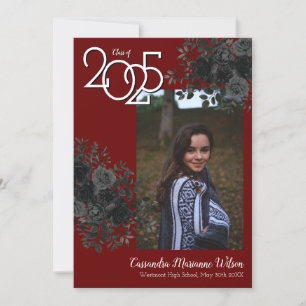 Black Rose Red Gothic Graduation Announcement