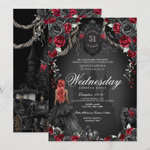 Black Rose Red Quinceañera Gothic Halloween Invitation