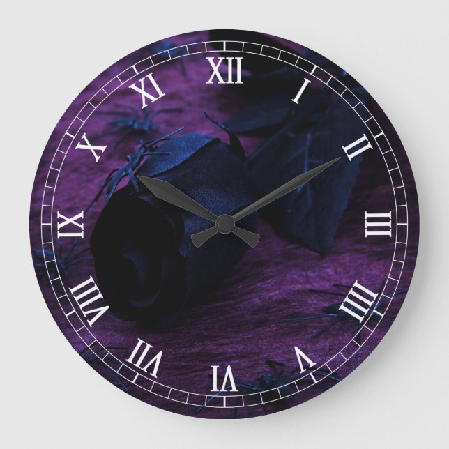 Black Rose Round Roman Numerals Clock (Front)