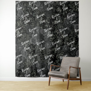 Black Rose Wedding Photo Back Drop Names Tapestry