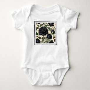 Black Roses And Green Leaves,  Baby Bodysuit