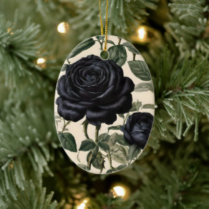 Black Roses And Green Leaves,  Ceramic Tree Decoration