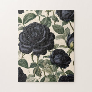 Black Roses And Green Leaves, Jigsaw Puzzle