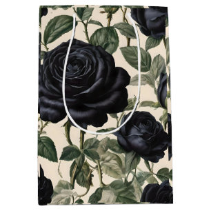 Black Roses And Green Leaves,  Medium Gift Bag