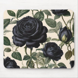 Black Roses And Green Leaves, Mouse Pad