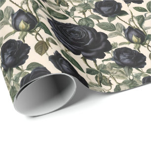 Black Roses And Green Leaves,  Wrapping Paper
