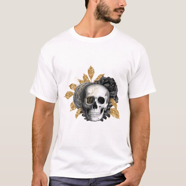 Black Roses and skull Gothic T-Shirt (Front)