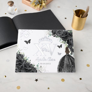 Black Roses Dress Butterflies Silver Quinceañera  Guest Book