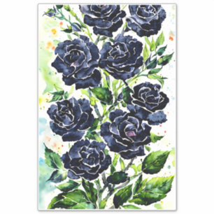 Black Roses Flowers Goth Art Watercolor Painting  