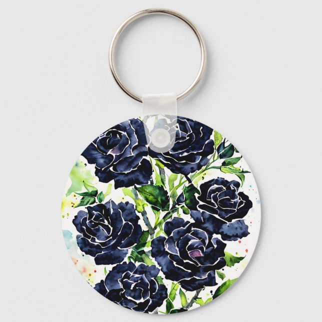 Black Roses Flowers Goth Art Watercolor Painting  Key Ring (Front)
