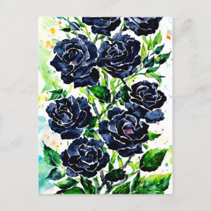 Black Roses Flowers Goth Art Watercolor Painting   Postcard