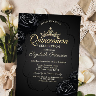 Black Roses Frame Quinceañera   Invitation