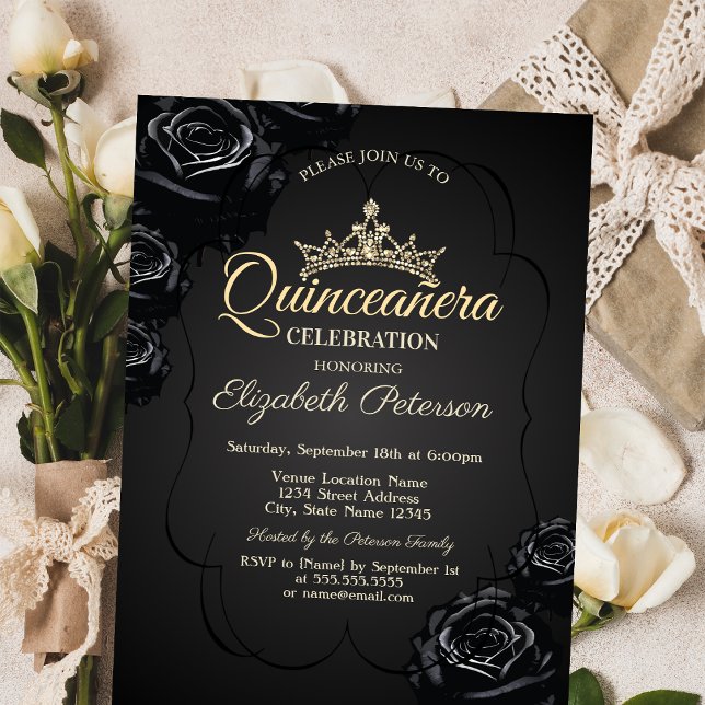 Black Roses Frame Quinceañera   Invitation (Creator Uploaded)