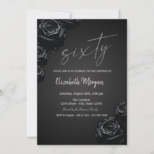 Black Roses Gothic 60th Birthday   Invitation (Front)