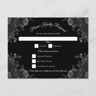Black Roses Gothic Wedding RSVP Reply Holiday Postcard
