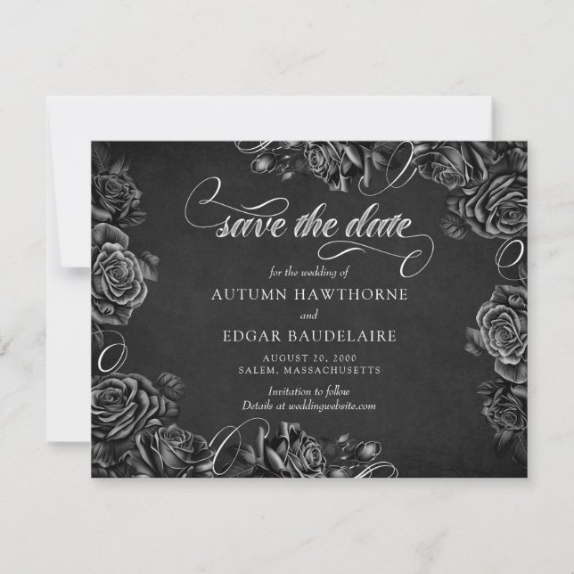 Black Roses Gothic Wedding Save The Date (Front)