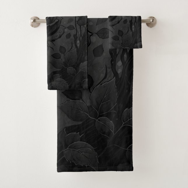 Black Roses Motif 2 Bath Towel Set (Insitu)