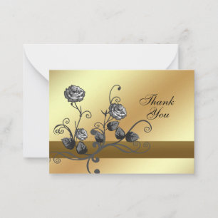 Black Roses On Gold Thank You Card