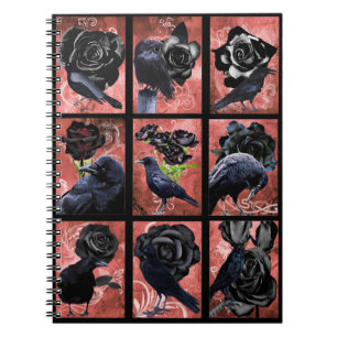 Black roses ravens and crows gothic art collage notebook