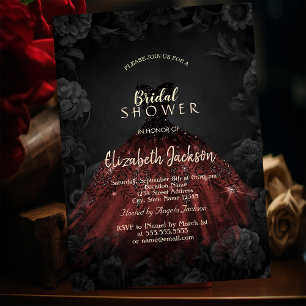Black Roses Red Dress Gothic Bridal Shower  Invitation