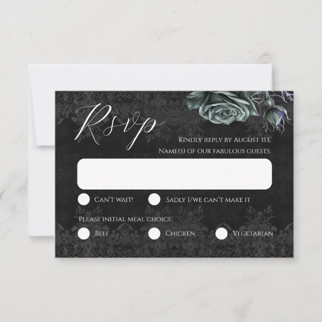 Black Roses Romantic Victorian Gothic RSVP card (Front)