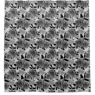 Black roses, roses, black and gray shower curtain