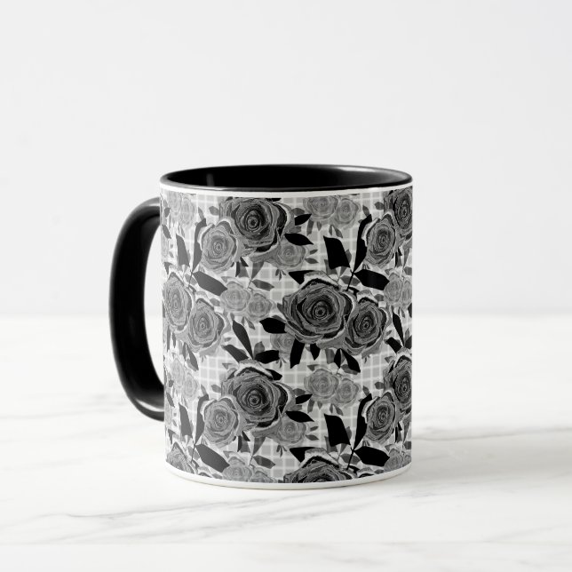 Black roses, roses, black and grey   mug (Front Left)