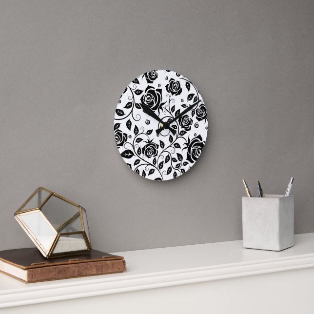 Black Roses Round Clock (Office)