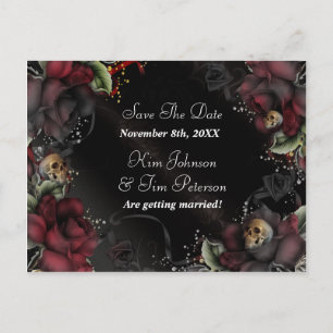 Black Roses + Skulls Gothic Wedding Postcard