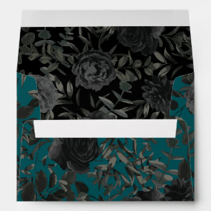 Black Roses Teal Wedding Envelope