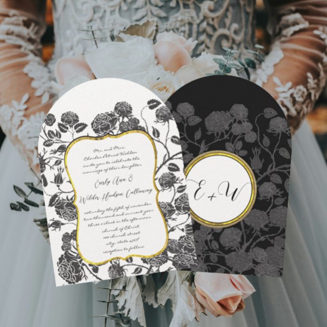 Black Roses Toile Border Custom Colour Wedding Invitation (Creator Uploaded)