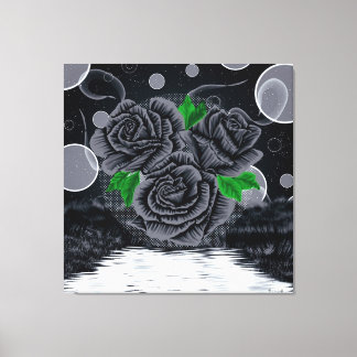 Black Roses Under Night Sky Canvas Print