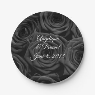 black roses wedding reception paper plate