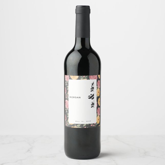 Black Roses Wine Bottle Label for Wedding (Front)