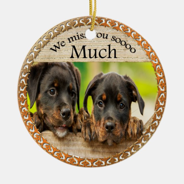 Black Rottweiler cute puppy dogs with sad faces Ceramic Tree Decoration (Front)