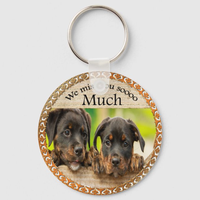 Black Rottweiler cute puppy dogs with sad faces Key Ring (Front)