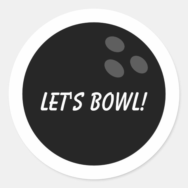 Black round bowling ball stickers with custom text (Front)