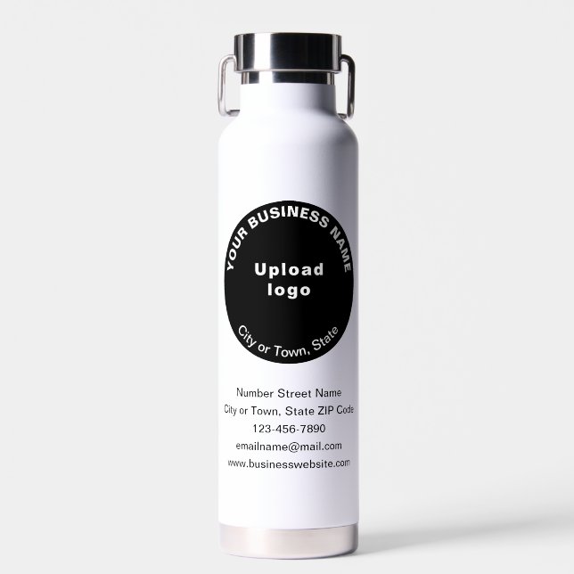 Black Round Business Brand on Insulated Water Bottle (Front)
