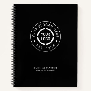Black round custom logo business branded Notebook