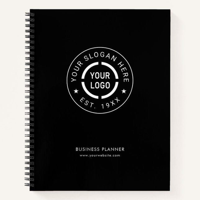 Black round custom logo business branded Notebook (Front)