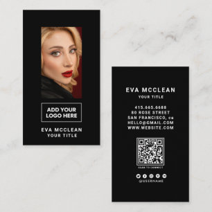 Black Round Custom Logo QR Code Social Media Business Card