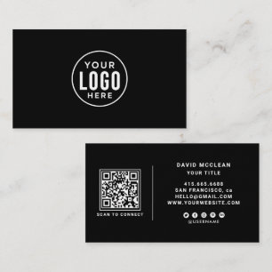 Black Round Custom Logo QR Code Social Media Business Card