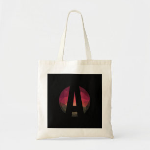 Black round monogram logo design tote bag
