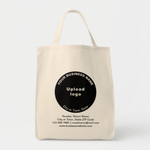 Black Round Shape Business Brand on Grocery Tote Bag