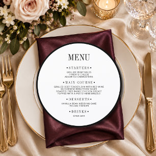 Black Round Tie Wedding Guest Place & Menu Card
