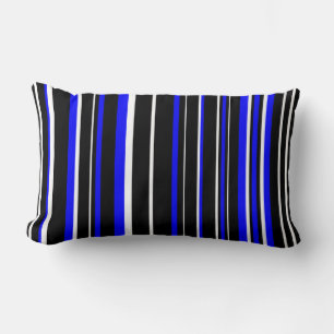 Black, Royal Blue, and White Barcode Stripe Lumbar Cushion