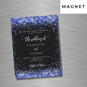 Black royal blue confetti luxury wedding magnetic invitation