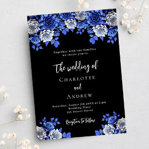 Black royal blue florals luxury wedding invitation