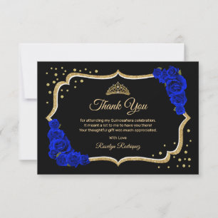Black Royal Blue Gold Quinceanera Thank You Card